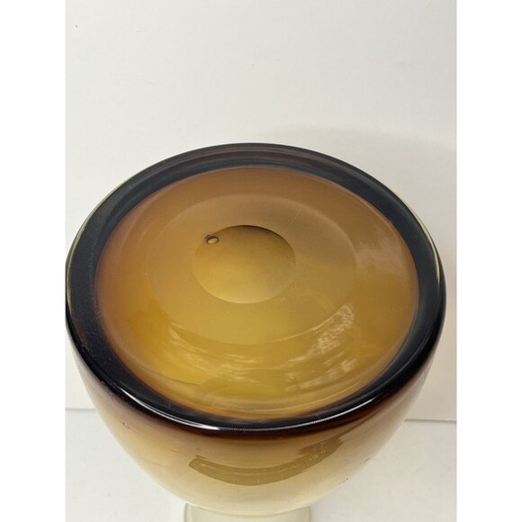 Mid Century Modern Ombre Amber Hand Blown Glass Vase Frosted Robbed Neck - Picture 6 of 9